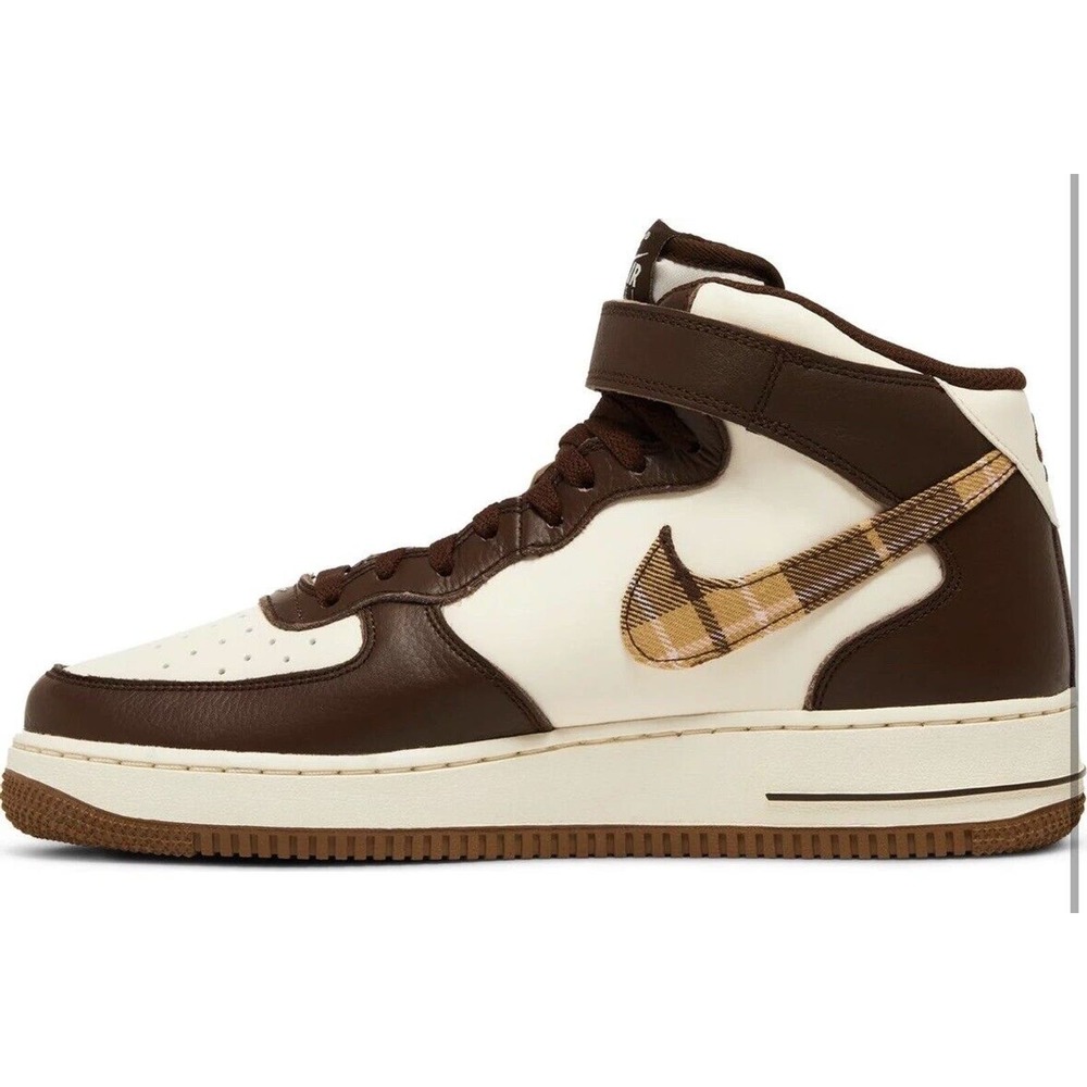 Nike Air Force 1 Mid Brown Plaid 2023 Boys Sneakers Basketball Shoes - Picture 4 of 8